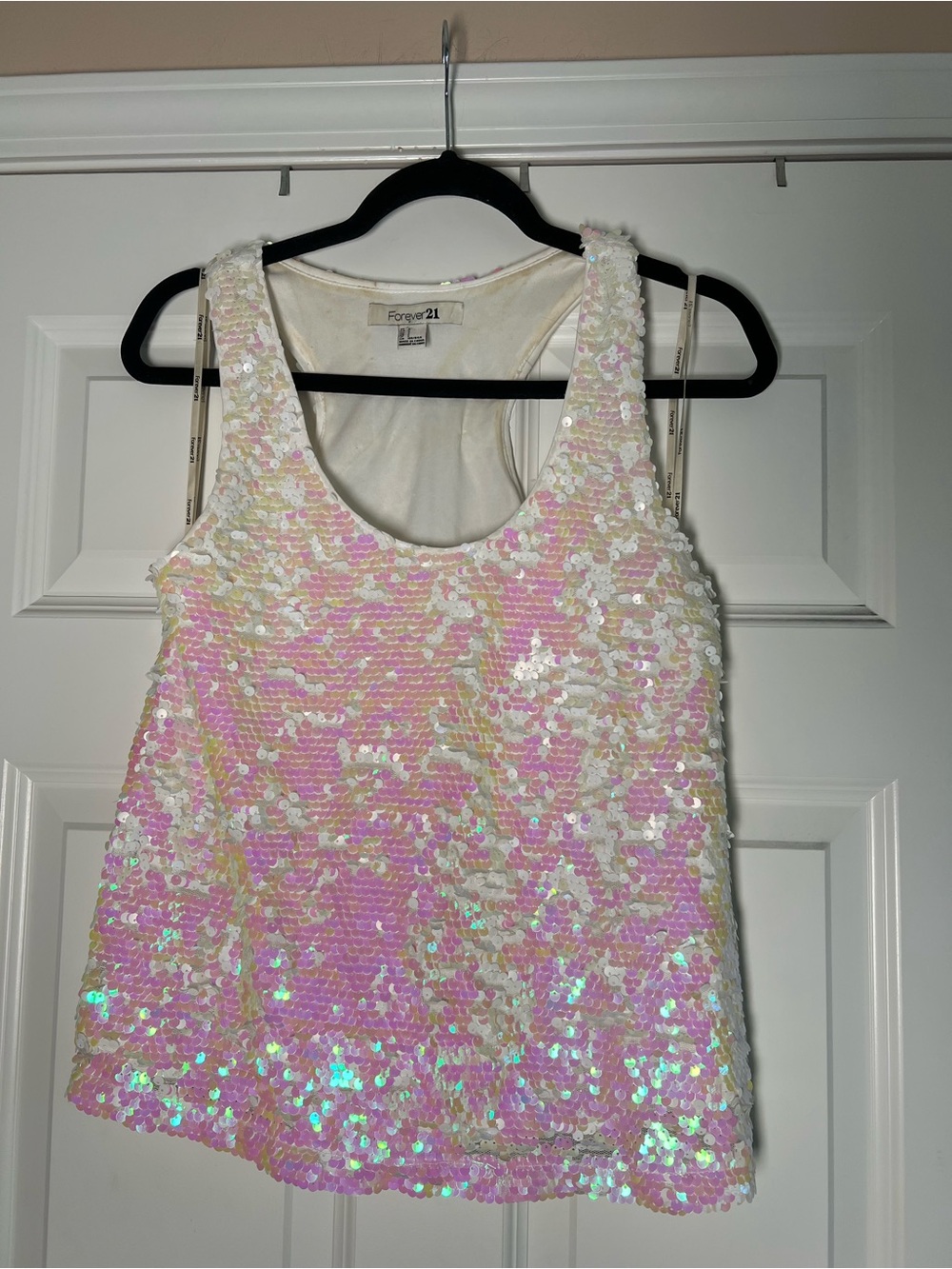 Forever 21 Iridescent Pink and White Sequin Tank